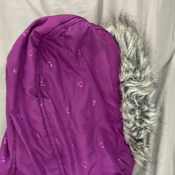 Purple Hooded Puffer Coat with Fur Trim - Picture 8 of 8